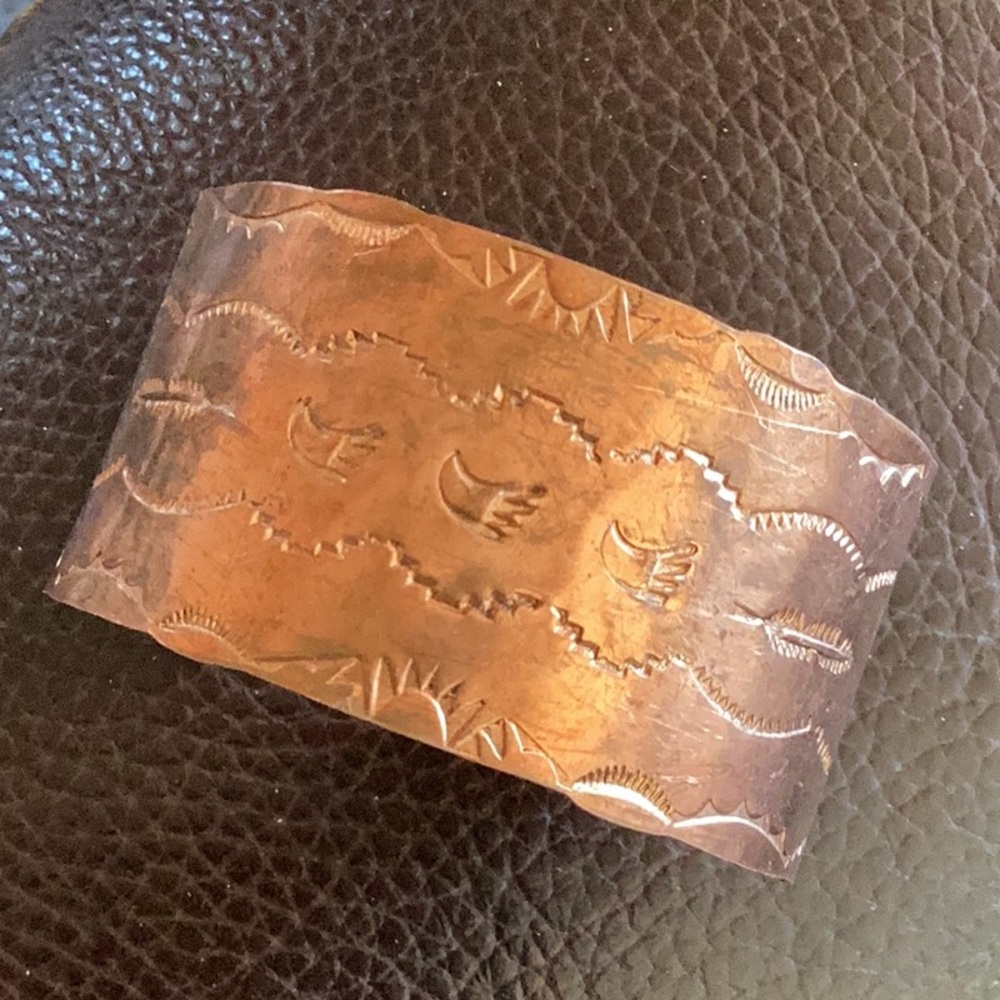 Bracelet Wide Cuff Copper Native American Handmade Vintage.